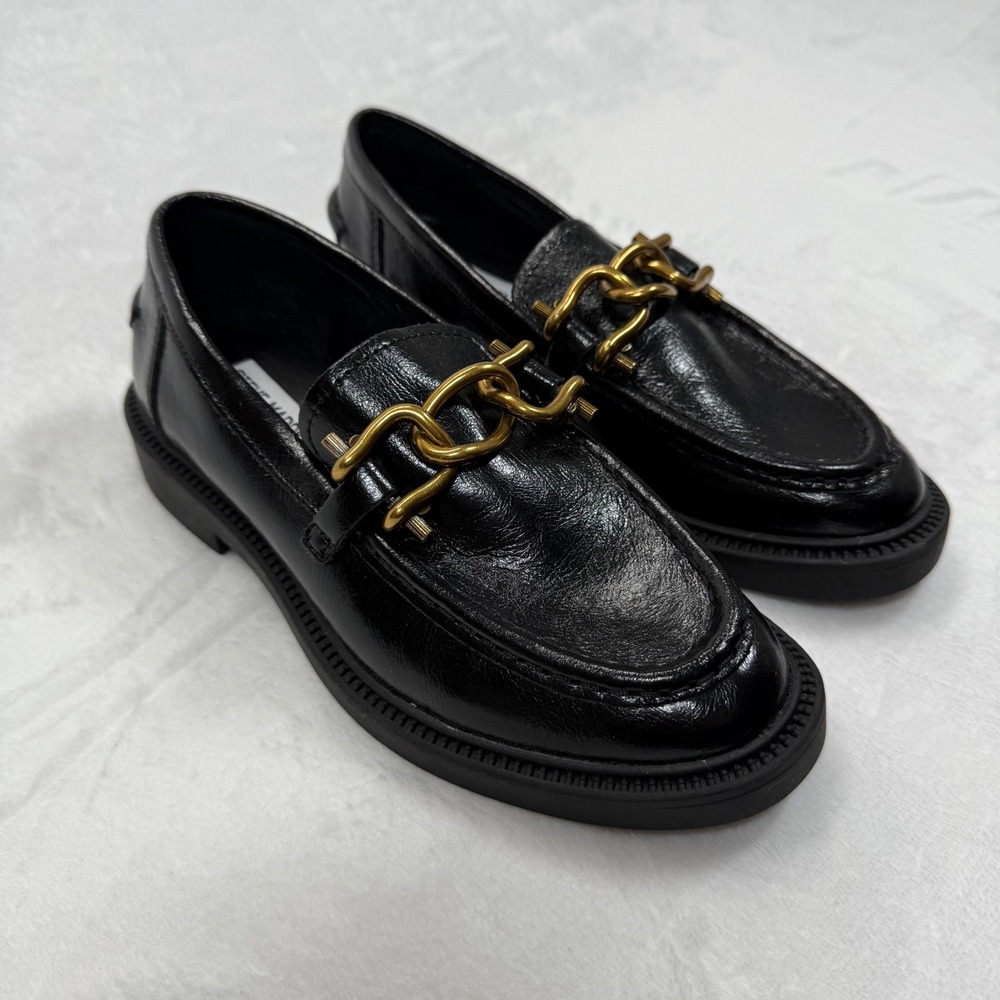 Steve Madden Loafer‎ Black Chain Accent Lug Sole Comfortable Shoes 6.5